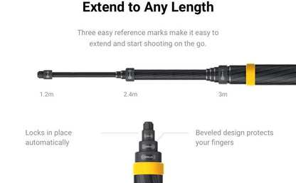 - Insta360 X3 360 Degree Action Camera EXTENSION Kit | 3M Carbon Fibre Selfie Stick | Lens Guards | 256GB -