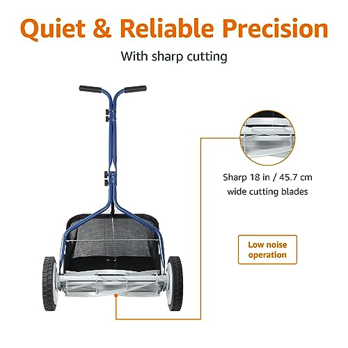 Amazon Basics Push Reel Lawn Mower, 46cm 5-blade with grass catcher, Blue