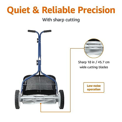 Amazon Basics Push Reel Lawn Mower, 46cm 5-blade with grass catcher, Blue