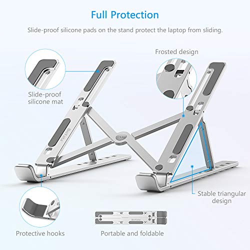 BoYata Laptop Stand, 6 Levels of Height Adjustable Portable Laptop Holder for Desk, Aluminum Foldable Laptop Riser, Compatible with MacBook Air/Pro, Dell, HP, Acer, Most 10-15.6” Laptops-Silver