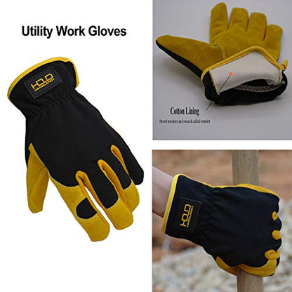 - HANDLANDY Men Leather Gardening Gloves | Utility Work Gloves for Garden & Building Work -