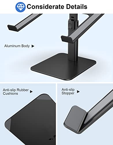 Babacom Laptop Stand for Desk, 8 Adjustable Height Aluminum Laptop Riser, Ergonomic Computer Stand Sit to Stand Laptop Cooling Pads Compatible with MacBook, Air, Pro and More 10"-16" Notebooks-Black