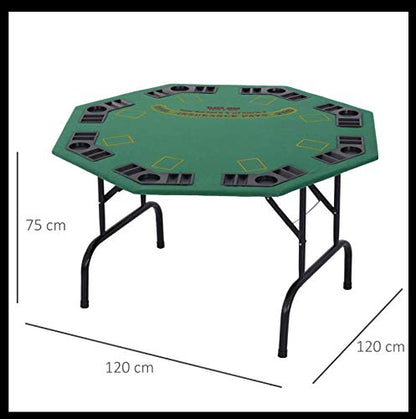 - HOMCOM 8 Player Folding Games Poker Table | Chip Cup Holder | Steel Base | Felt Top | Octagon -