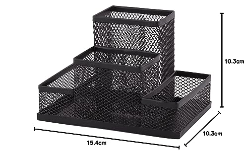 D.RECT Desk Organiser, Pen Holder, Metal Desk Organiser, Office Tray with Memo Holder, Mesh 103 x 154 x 103 mm, Black, (110446)