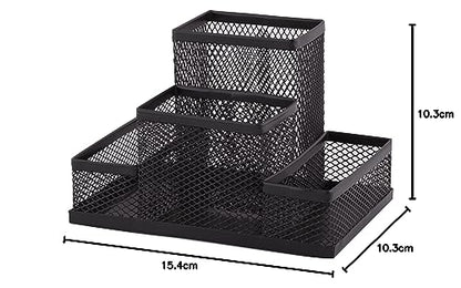 D.RECT Desk Organiser, Pen Holder, Metal Desk Organiser, Office Tray with Memo Holder, Mesh 103 x 154 x 103 mm, Black, (110446)