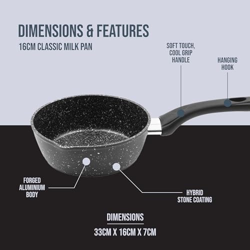 Blackmoor 66120 Classic 16cm Milk Pan/Non-Stick Coating/Cool Touch Handle/Features Unique Pouring Lip/Suitable for Induction, Gas & Electric Hobs/Black Colour