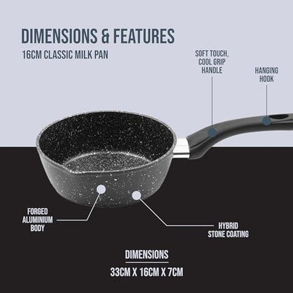 Blackmoor 66120 Classic 16cm Milk Pan/Non-Stick Coating/Cool Touch Handle/Features Unique Pouring Lip/Suitable for Induction, Gas & Electric Hobs/Black Colour