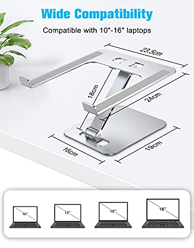 Babacom Laptop Stand Lap Desk, Ergonomic Foldable Computer Stand with Adjustable Height, Ventilated Aluminium Alloy Riser Compatible with MacBook Air, Pro, All 10-16" Laptops (Silver)