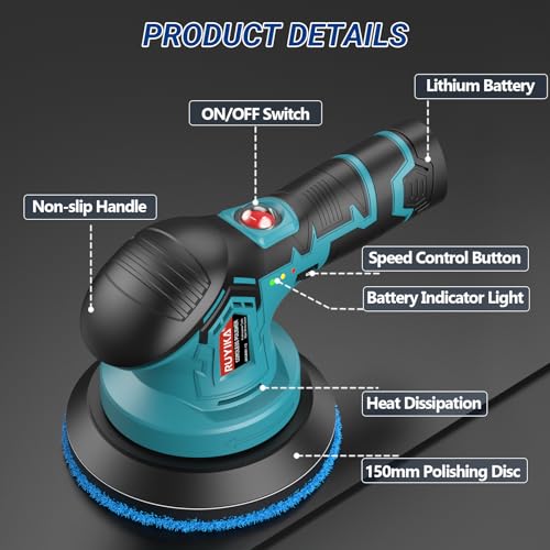 - RUYIKA | Cordless Car Polisher Buffer | Polishing Machine | 2500-5000 RPM -