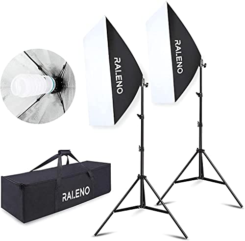 - RALENO® Softbox Lighting Kit | 2×20’’×20’’ Photography Studio Lighting with 50W 5500K LED Bulbs -