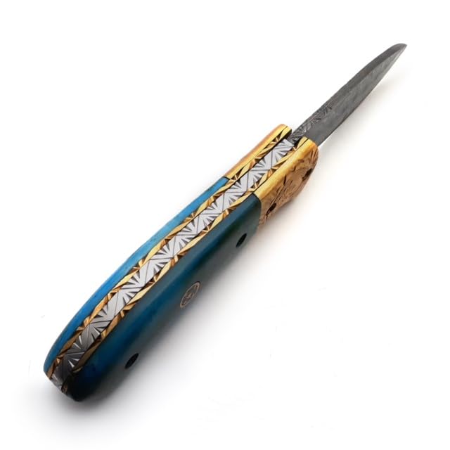Dessi Handmade damascus steel blade folding knife. Blade length under 3 inches. Legal to carry.1644