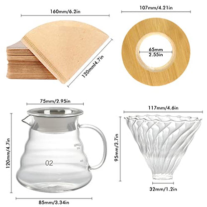 - SuproBarware Pour over Coffee Maker Set | Manual Glass Coffee Filter with Dripper Glass Coffee Filters | 500ML | 40 Paper Filters -