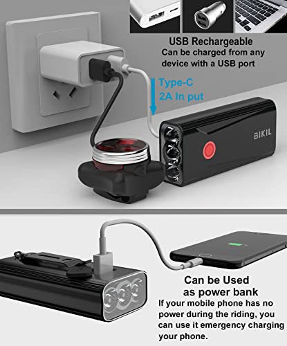 BIKIL Bike Lights Set Front and Back, USB C Rechargeable 6400 mAh Super Bright 2400 Lumen Bicycle light,Easy to Install Bike Headlight and Taillight Combinations,Road and Mountain Cycling Light