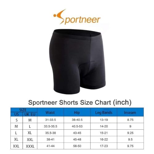 Cycling Shorts Mens, Sportneer Men's 3D Cycle Shorts Cycling Underwear Shorts Anti-Slip Design, Breathable & Adsorbent,Black