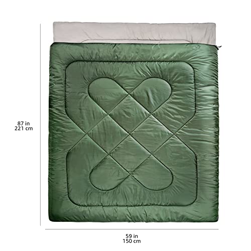 Amazon Basics Sleeping Bag for Cold-Weather Camping and Hiking, Two-Person Queen Sized, Double, Rectangular, Olive Green