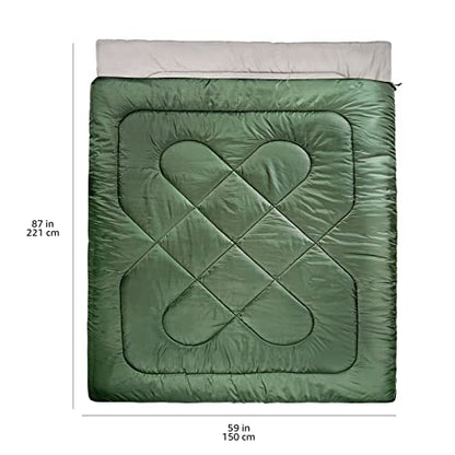 Amazon Basics Sleeping Bag for Cold-Weather Camping and Hiking, Two-Person Queen Sized, Double, Rectangular, Olive Green