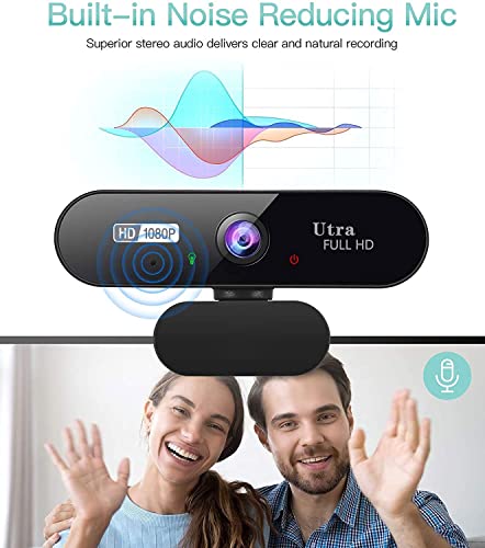 ARVIEMI Webcam, 1080P Pro HD Webcam with Stereo Microphone, 110° Wide Angle, Privacy Cover, Tripod, for Conferencing, Live Streaming, Recording, Compatible with Skype/Zoom/YouTube
