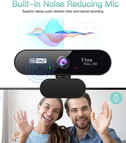 ARVIEMI Webcam, 1080P Pro HD Webcam with Stereo Microphone, 110° Wide Angle, Privacy Cover, Tripod, for Conferencing, Live Streaming, Recording, Compatible with Skype/Zoom/YouTube