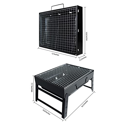 BBQ Barbecue Grill, Portable Folding Charcoal Barbecue Desk Tabletop Outdoor Stainless Steel Smoker BBQ for Picnic Garden Terrace Camping Travel 15.35''x11.41''x2.95'' (Black)