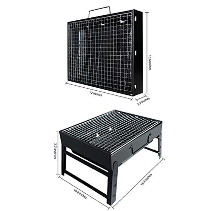 BBQ Barbecue Grill, Portable Folding Charcoal Barbecue Desk Tabletop Outdoor Stainless Steel Smoker BBQ for Picnic Garden Terrace Camping Travel 15.35''x11.41''x2.95'' (Black)