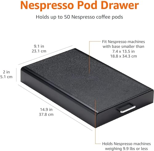 Amazon Basics Nespresso OriginalLine Coffee Pod Storage with 1 Drawer Holder, 50 Capsule Capacity, Black , ‎DHCD002