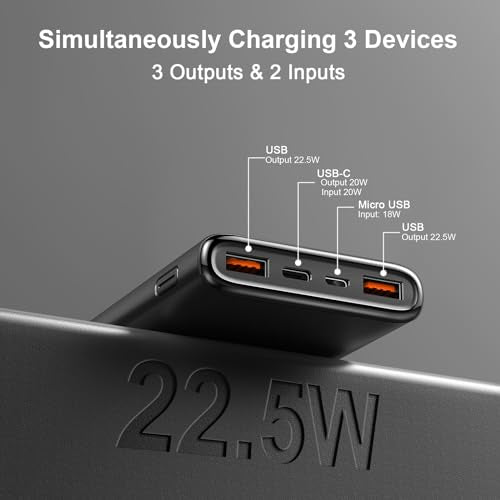 Coucur Power Bank Fast Charging 10000mAh, 22.5W Portable Charger USB C Input & Output Powerbank with LED Display, PD3.0 QC4.0 Phone Battery Pack for iPhone, Samsung, Huawei, iPad and More