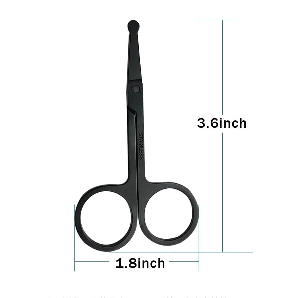 - Stainless Steel Nose Hair Scissors for Trimming Facial Hair | Ear Hair | Eyebrow | Black -