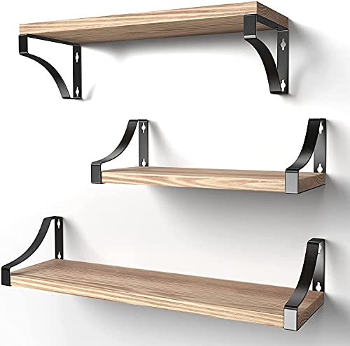 - Pipishell Floating Shelves Wall Mounted Shelf | Paulownia Wood Wall Shelves | Wooden Shelves Set of 3 -