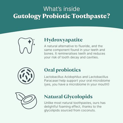 - Gutology Natural Probiotic Toothpaste | 120ml | Fluroide Free Hydroxyapatite Toothpaste -