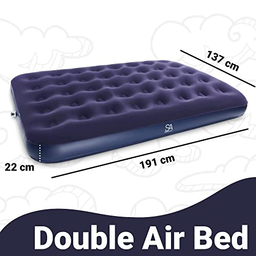 - SA Products Blow Up Bed | Double Airbed with Electric Air Pump | Waterproof Inflatable Mattress | Quick Inflatable Bed Air Mattress for Hiking, Travel, and Outdoors | (AC Pump) -