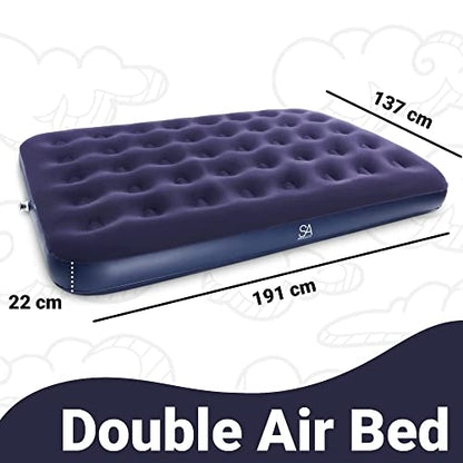 - SA Products Blow Up Bed | Double Airbed with Electric Air Pump | Waterproof Inflatable Mattress | Quick Inflatable Bed Air Mattress for Hiking, Travel, and Outdoors | (AC Pump) -