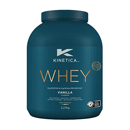 - Kinetica Vanilla Whey Protein Powder | 2.27kg | 23g Protein per Serving | 76 Servings -