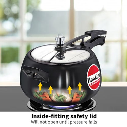 - Hawkins Contura Black 5 Litre Pressure Cooker | Hard Anodized Cooker | Handy Cooker -