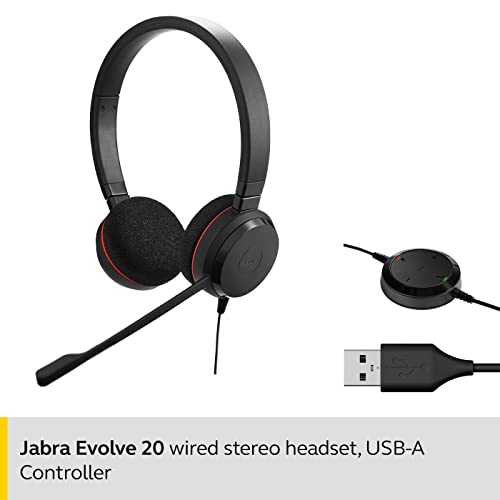- Jabra Evolve 20 Stereo Headset | Microsoft Certified Headphones for VoIP Softphone | Passive Noise Cancellation -