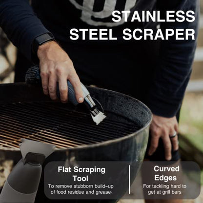 - Sizzle Buddy BBQ Brush with Scraper | Stainless Steel BBQ Cleaning Brush -