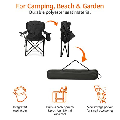 Amazon Basics Camping Chair with Cooler, Black (Padded) - XL