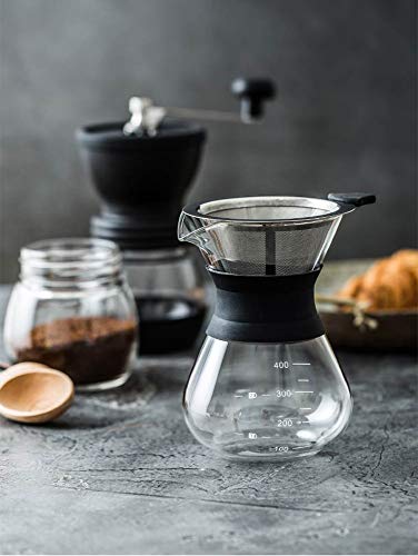 - YunNasi Pour Over Coffee Maker Glass Hand Drip Coffee Brewer Set Coffee Filter Jug with Permanent Filter (400ml)