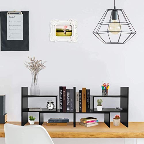 - Hossejoy Wood Adjustable Bookshelf Bookcase | Expandable Desktop Storage Organizer -