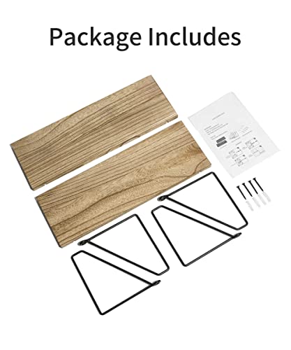 Afuly Rustic Floating Shelves Wooden for Wall Mounted with Metal Brackets Wood Storage Shelf for Bathroom Kitchen Bedroom Living Room Office Decorative Home Accessories, Set of 2