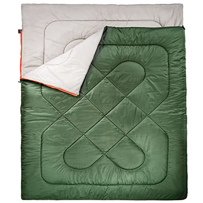Amazon Basics Sleeping Bag for Cold-Weather Camping and Hiking, Two-Person Queen Sized, Double, Rectangular, Olive Green
