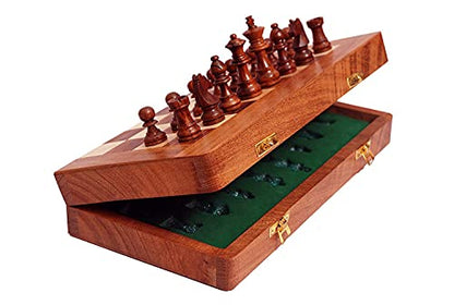 BCBESTCHESS Pocket Size, Travel Chess Set, Handcrafted Magnetic Wooden Folding Chess Board Set With Extra Queens & Storage For Chessmen (7 X7 Inches)