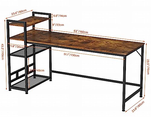 - HOMIDEC Desk | 160x60cm Computer Desk with Bookshelf | Study Desk with 4 Tier DIY Storage Shelves -