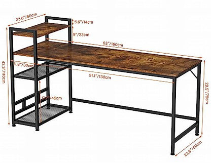 - HOMIDEC Desk | 160x60cm Computer Desk with Bookshelf | Study Desk with 4 Tier DIY Storage Shelves -