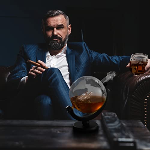 - Oak & Steel | 1500ml World Globe Whiskey Decanter Set -