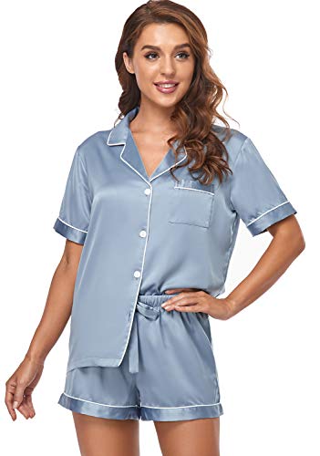 - Serenedelicacy Women's Silky Satin Pajamas | Short Sleeve PJ Set | Sleepwear -