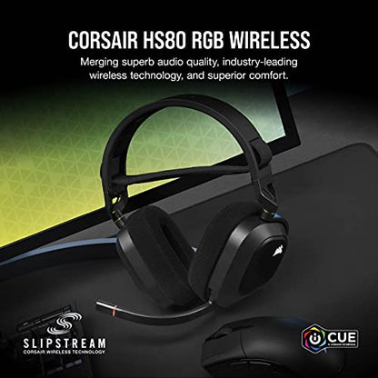 CORSAIR HS80 RGB Over Ear WIRELESS Multiplatform Gaming Headset – Dolby Atmos – Omni-Directional Microphone – iCUE Compatible – PC, Mac, PS5, PS4 – Carbon