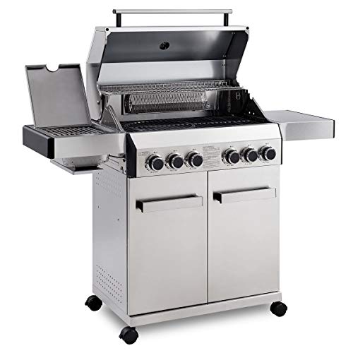 CosmoGrill Platinum Stainless Steel 6 Gas Burner 4+2 Barbecue Grill with Infrared Searer & Back Burner, Built-in Temperature Gauge for Home Garden Party Outdoor BBQ Cooking