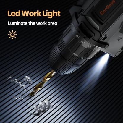 Acmaker Cordless Drill 20V, Battery Drill with 2 Batteries 2.0Ah, 42Nm Power Electric Drills Cordless, 25+1 Torque, 89 PCS Cordless Drill and Screwdriver Set, 2 Speed LED Light Combi Drill for DIY