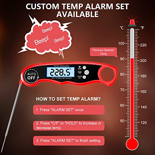 CIRYCASE Meat Thermometers, Fast & Precise Read Food Thermometer with 102cm Wire Probe, Backlight LCD Display, Calibration Function, BBQ Thermometer for Kitchen, Outdoor Cooking, Liquid & Grill