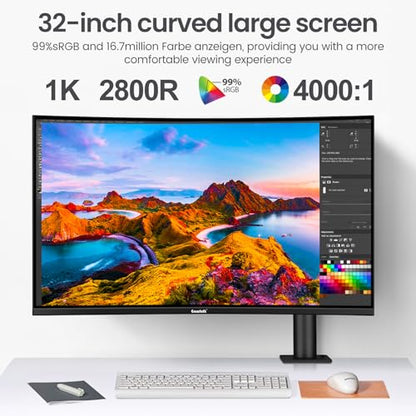 - Gawfolk 32 Inch Computer Monitor | 75Hz Full HD 1920 x 1080p Curved Display | HDMI/VGA -